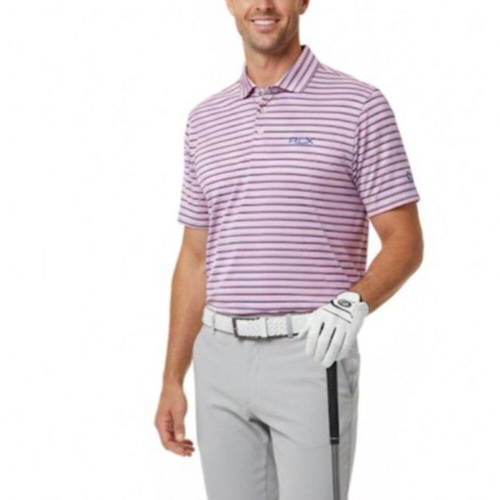 RLX Ralph Lauren Men's Pink Purple Teal Striped Performance Short Sleeve Polo M